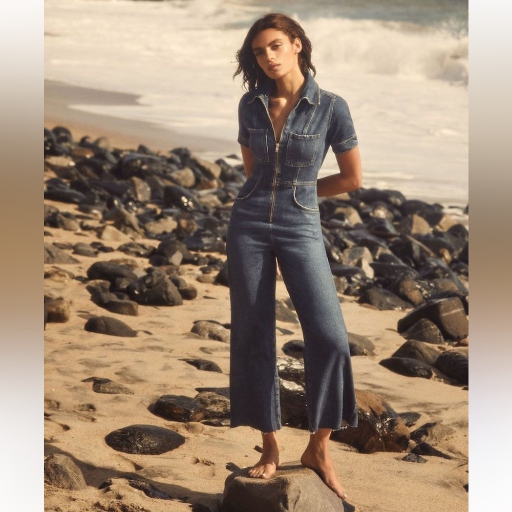 Reformation Denim Zip-Front Jumpsuit in Blue